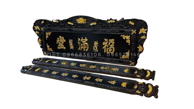 Hoành phi câu đối gỗ mít ta mẫu có vành ngoài