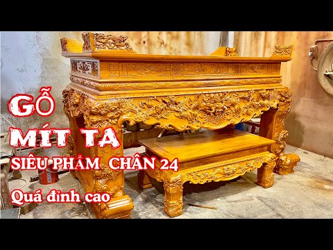 Sập thờ Tứ Linh gỗ mít ta chân 24