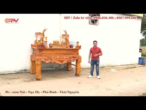 Sập thờ tứ linh gỗ mít ta chân 20