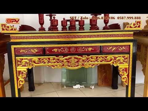 Bàn thờ triện roi như ý gỗ mít ta chân 12