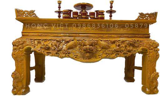 Sập thờ Tứ Linh gỗ mít ta chân 24